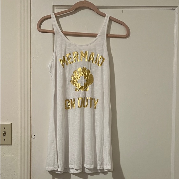Xhilaration White Tank Top with Gold Mermaid Graphic - Picture 1 of 6